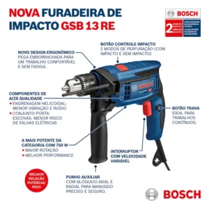 Furadeira Impacto e Parafusadeira Bosch 750W com Kit 23 Acessórios 110V - Prof - Imagem 3