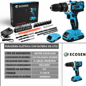 Parafusadeira Furadeira De Impacto 21V Sem Fio Com - Imagem 5