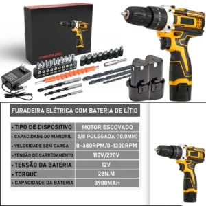 Furadeira Sem Fio 12V Com 2 Baterias Carregador - Imagem 8