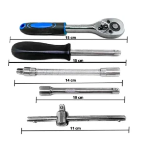 Kit De Ferramentas 46 Peças Jogo De Soquete Aço Crv 1/4 Catraca Chave Allen C/ M - Imagem 5