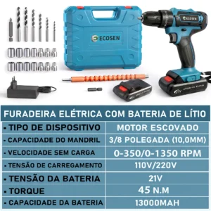 Furadeira Parafusadeira Impacto 3 Em 1 21V 6500Mah - Imagem 6