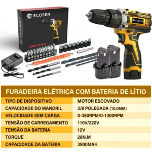 Furadeira Sem Fio 12V Com 2 Baterias Carregador - Imagem 7