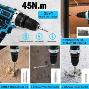 Parafusadeira Furadeira De Impacto 21V Sem Fio Com - Imagem 6