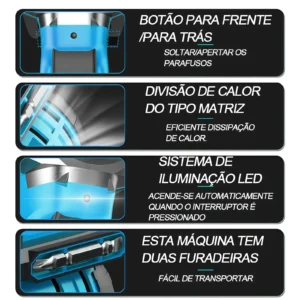 Parafusadeira Furadeira De Impacto 21V Sem Fio Com - Imagem 11