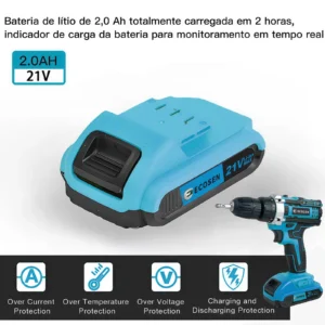Parafusadeira Furadeira De Impacto 21V Sem Fio Com - Imagem 10