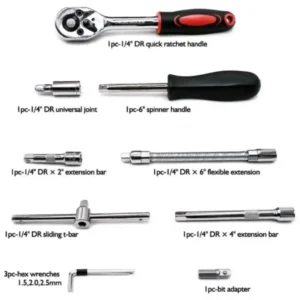 Kit De Ferramentas 46 Peças Jogo De Soquete Aço Crv 1/4 Catraca Chave Allen C/ M - Imagem 7