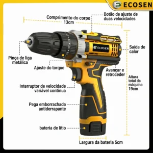 Furadeira Sem Fio 12V Com 2 Baterias Carregador - Imagem 4