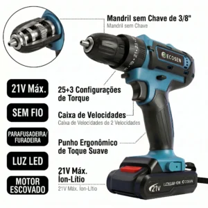 Furadeira Parafusadeira Impacto 3 Em 1 21V 6500Mah - Imagem 13