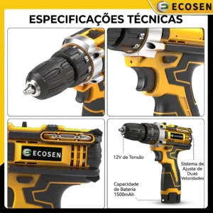 Furadeira Sem Fio 12V Com 2 Baterias Carregador - Imagem 5