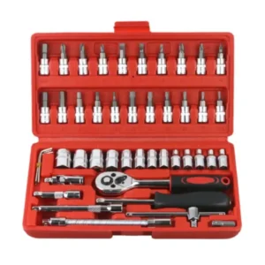 Kit De Ferramentas 46 Peças Jogo De Soquete Aço Crv 1/4 Catraca Chave Allen C/ M - Imagem 3