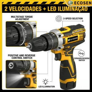 Furadeira Sem Fio 12V Com 2 Baterias Carregador - Imagem 3
