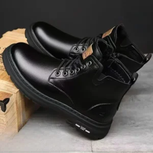 Botas Masculinas De Couro Macio Calcados Quentes E - Imagem 3