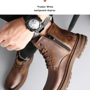 Botas Masculinas De Couro Macio Calcados Quentes E - Imagem 19
