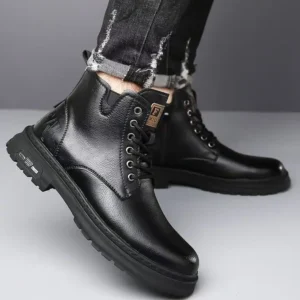 Botas Masculinas De Couro Macio Calcados Quentes E - Imagem 25
