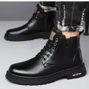 Botas Masculinas De Couro Macio Calcados Quentes E - Imagem 24