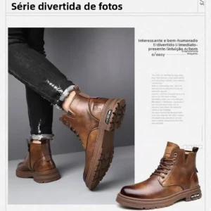 Botas Masculinas De Couro Macio Calcados Quentes E - Imagem 15