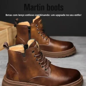 Botas Masculinas De Couro Macio Calcados Quentes E - Imagem 17