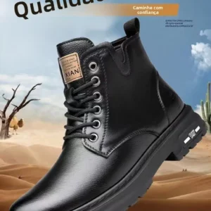 Botas Masculinas De Couro Macio Calcados Quentes E - Imagem 11