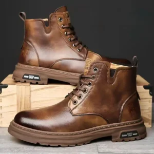 Botas Masculinas De Couro Macio Calcados Quentes E - Imagem 4