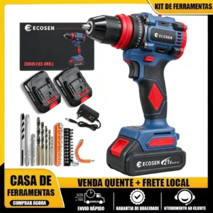 Furadeira Parafusadeira Sem Escovas 21V 85N.m Com 2 Baterias, Kit Completo Com Acessórios E Carregador Bivolt